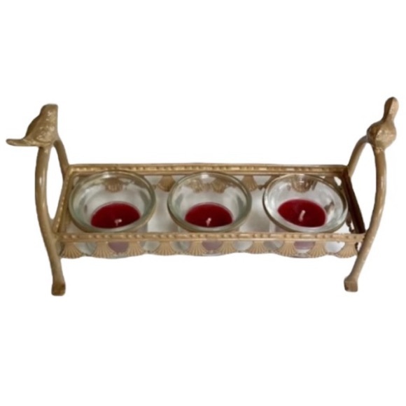 Perched Birds 3 Tea Candle Holder Metal Frame Rack Centerpiece 10 x 5.6 x 6 in - Picture 2 of 8